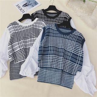 Plaid Knit Panel Blouse