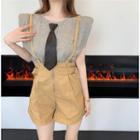 Padded-shoulder T-shirt With Tie / Wide-leg Jumper Shorts