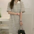 Short-sleeve Collar Striped Knit Dress