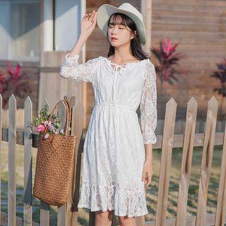 3/4-sleeve Bow Neck Lace Dress