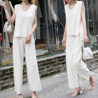 Set: V-neck Tank Top + Wide-leg Pants