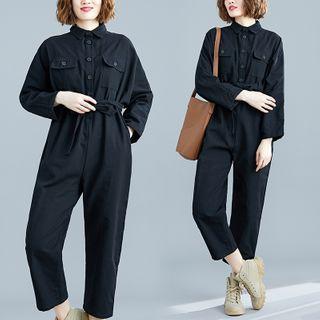 Straight-cut Cargo Jumpsuit Black - One Size