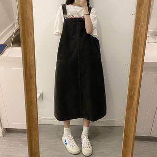 Denim Midi A-line Jumper Dress As Shown In Figure - One Size