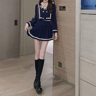 Set: Cropped Sailor Collar Blouse + Pleated Mini Skirt