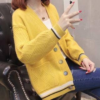 Contrast-panel Buttoned Cardigan