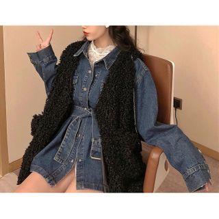 Belted Denim Jacket Blue - One Size