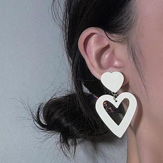 Heart Drop Earring 1 Pair - Heart Drop Earring - Silver & White - One Size