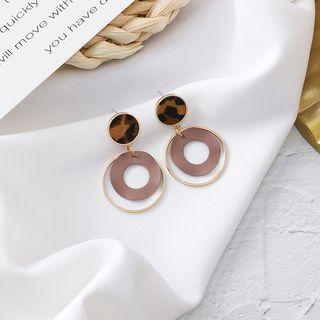 Leopard Print Disc Alloy Hoop Dangle Earring 1 Pair - Brown - One Size
