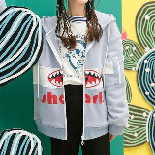 Shark Print Hooded Zip Jacket