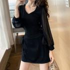 Set: Chiffon Panel Long-sleeve Mini A-line Dress + Shorts