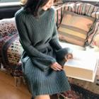 Long-sleeve Mock-neck A-line Midi Knit Dress