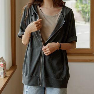 Pigment-washed Zip-up Hoodie