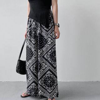 Paisley Textured Wide-leg Pants