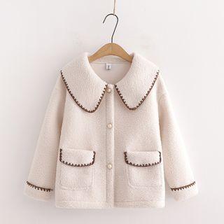 Contrast Trim Wide-collar Fleece Button Jacket