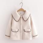 Contrast Trim Wide-collar Fleece Button Jacket
