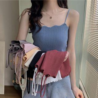 Scallop Trim Ribbed Knit Camisole Top