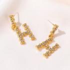 Rhinestone Letter H Dangle Earring 1 Pair - 01 - 7853 - Gold - One Size