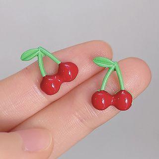 Cherry Alloy Earring 1 Pair - C-733 - Green & Red - One Size