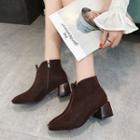 Faux Leather Panel Metal Cap Block Heel Ankle Boots