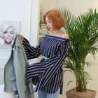Off-shoulder Tie-cuff Stripe Top