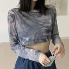 Set: Long-sleeve Tie-dyed Cropped T-shirt + Cropped Camisole