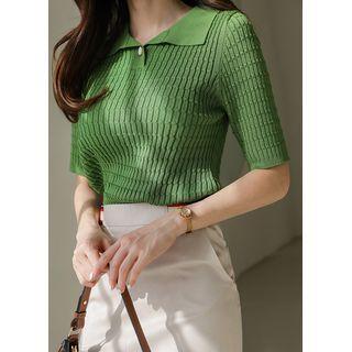 Button-detail Cable-knit Polo Shirt