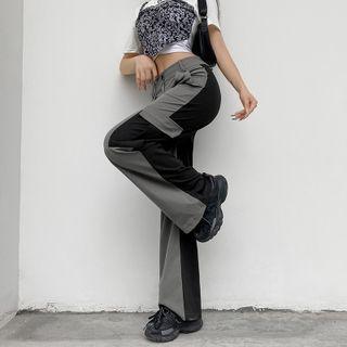 High Waist Two-tone Paneled Cargo Pants