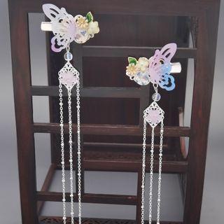 Retro Flower Butterfly Tassel Hair Clip 1 Pair - L88 - One Size