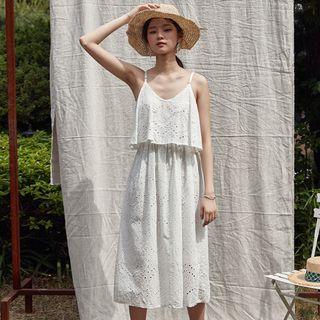 Spaghetti-strap A-line Eyelet Lace Dress