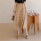 Buttoned Long Pleat Skirt