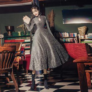 Long-sleeve Cutout Glitter Dress