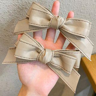 Ribbon Faux Leather Hair Clip Beige - One Size