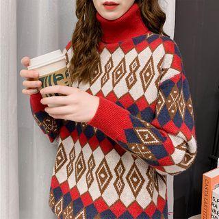High-neck Print Sweater