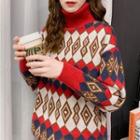 High-neck Print Sweater