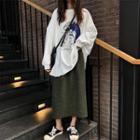 Cartoon Print Lettering Pullover / Midi H-line Skirt