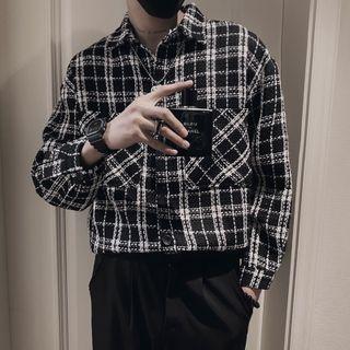 Long-sleeve Plaid Tweed Cropped Jacket