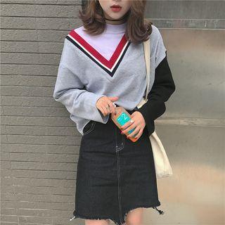 Colour Block Mock Two-piece Sweatshirt