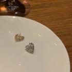 Rhinestone Heart Ear Stud 1 Pair - Silver Needle - Gold - One Size