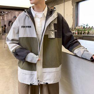 Long-sleeve Color Block Cargo Hooded Jacket