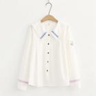 Sailor Collar Cartoon Embroidered Blouse