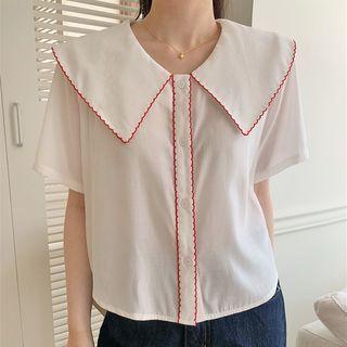 Short Sleeve Contrast Trim Shirt White - One Size
