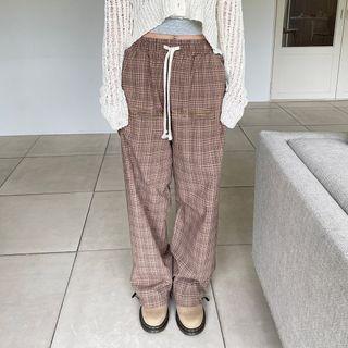 Plaid Straight Leg Pants Brown - One Size