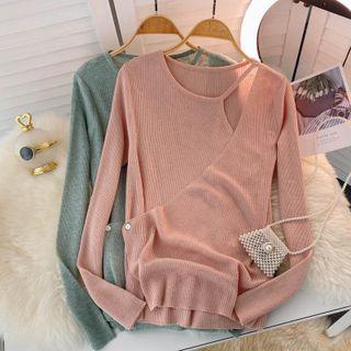 Plain Cutout Asymmetrical Knit Long-sleeve Top