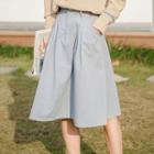 Tie-waist Pocketed A-line Sheath Plain Midi Skirt