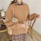 Puff-sleeve Pullover Pullover - Khaki - One Size