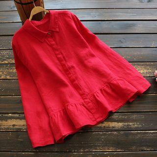 Ruffle Hem Hidden Placket Shirt