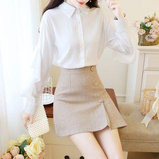 Long-sleeve Shirt / A-line Mini Skirt / Set