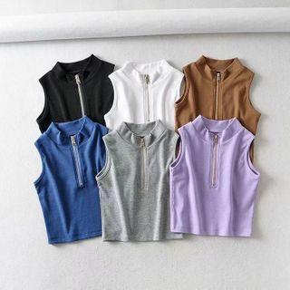 Mock-neck Half-zip Cropped Tank Top