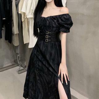 Side-slit Puff-sleeve Dress