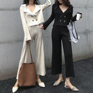 Set: Double-breasted Top + Wide-leg Pants